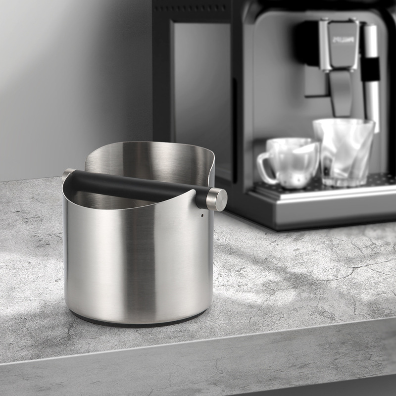 Espresso Knock Box, Stainless Steel Coffee Grounds Knock Box, With Removable Knock Bar and Non-Slip Rubber Base