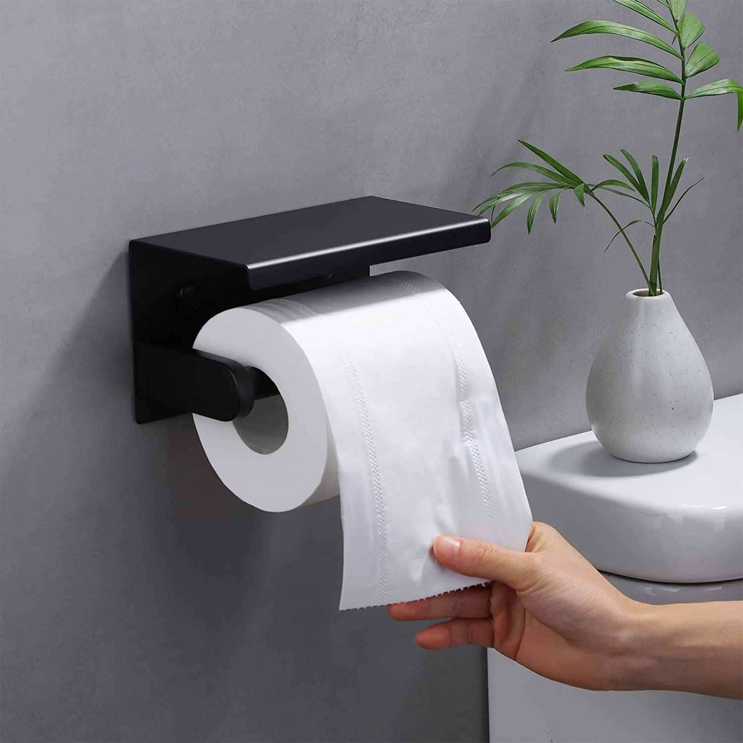 Bathroom Stainless Steel Roll Holder with Phone Case Holder
