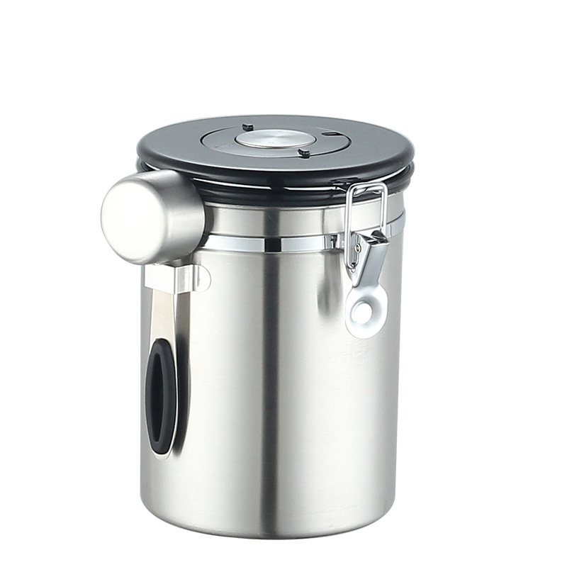  Airtight Stainless Steel Kitchen Food Storage Container with Date Tracker and Scoop for Grounds Coffee, Beans, Tea, Flour, Cereal, Sugar, 22OZ