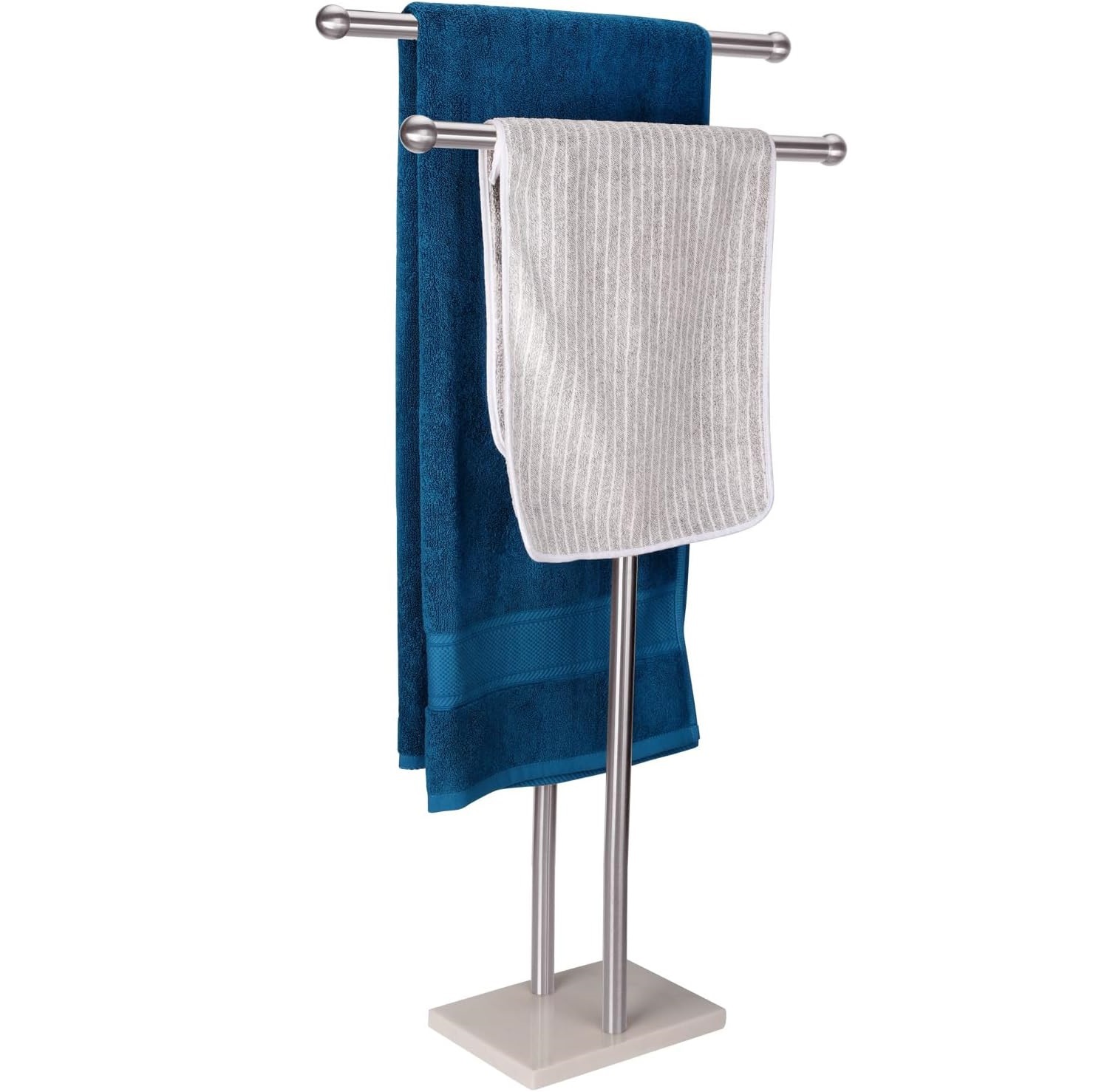 Stainless Steel Brushed Finish Standing Towel Rack 2-Tier Towel Rack Stand with Marble Base