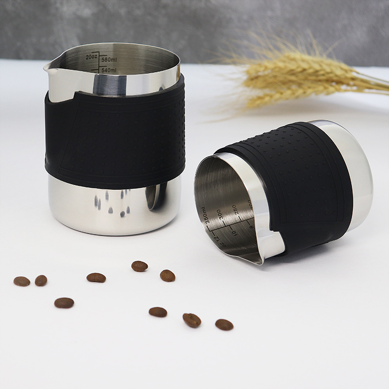 Handleless coffee latte art cup stainless steel 304 latte art cylinder cover silicone tip milk foam cup coffee utensil