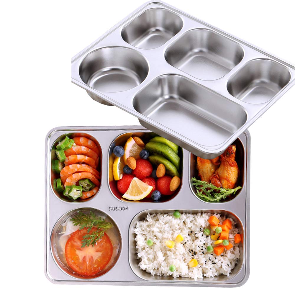  Stainless Steel Compartment Plates Premium Dinner Plates 5 Section Divided Trays 